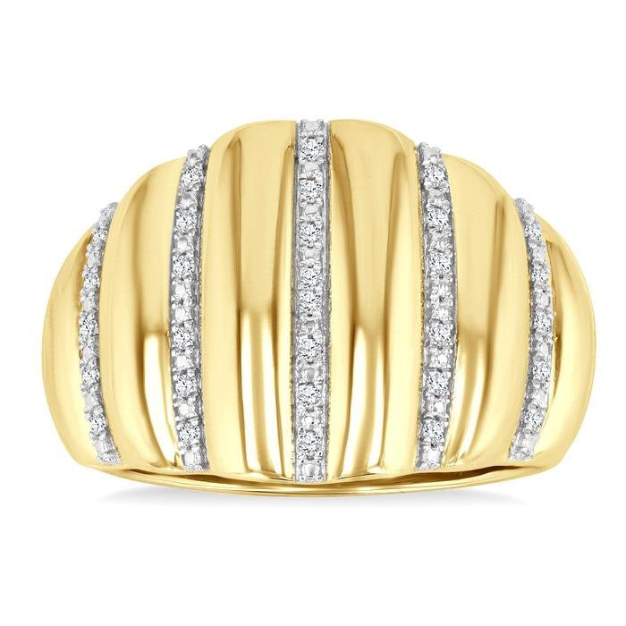 1/10 Ctw Bold Puffed Rib Round Cut Diamond Pirouette Fashion Wide Band in Yellow Gold Vermeil