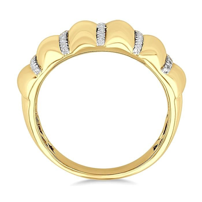 1/10 Ctw Bold Puffed Rib Round Cut Diamond Pirouette Fashion Wide Band in Yellow Gold Vermeil