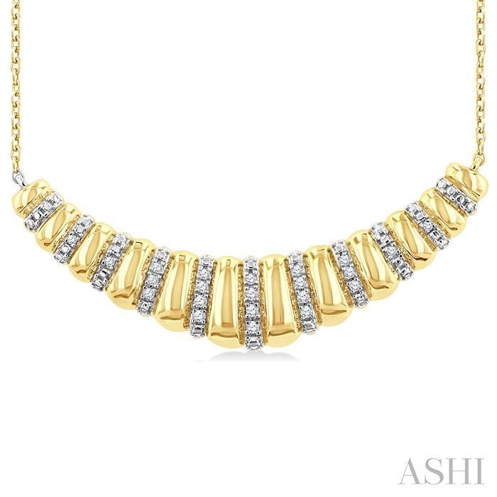 1/10 Ctw Bold Puff Ribbed Curve Round Cut Diamond Pirouette Fashion Pendant With Chain in Yellow Gold Vermeil
