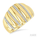 1/10 Ctw Bold Puffed Rib Round Cut Diamond Pirouette Fashion Wide Band in Yellow Gold Vermeil