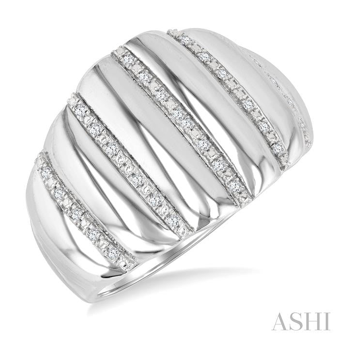 1/10 Ctw Ribbed Dome Shape Round Cut Diamond Pirouette Bold Wide Fashion Band in Sterling Silver