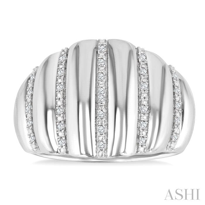 1/10 Ctw Ribbed Dome Shape Round Cut Diamond Pirouette Bold Wide Fashion Band in Sterling Silver