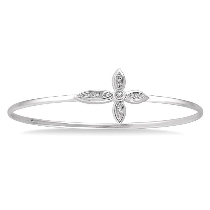 1/20 Ctw Marquise Cross Charm Round Cut Diamond Flexi Bangle in Sterling Silver