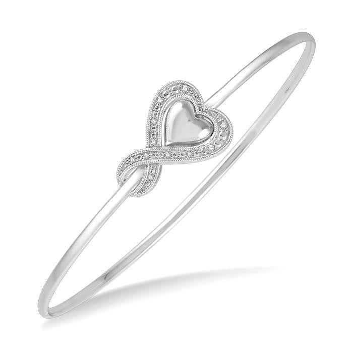 1/20 Ctw Twisted Heart Charm Round Cut Diamond Flexi Bangle in Sterling Silver