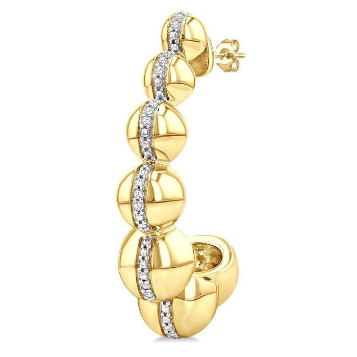 1/10 Ctw Bold Graduated Hemisphere Round Cut Diamond Fashion Half Hoop Earrings in Yellow Gold Vermeil