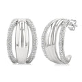 1/10 Ctw Split Dome Shape Round Cut Diamond Bold Half Hoop Earrings in Sterling Silver
