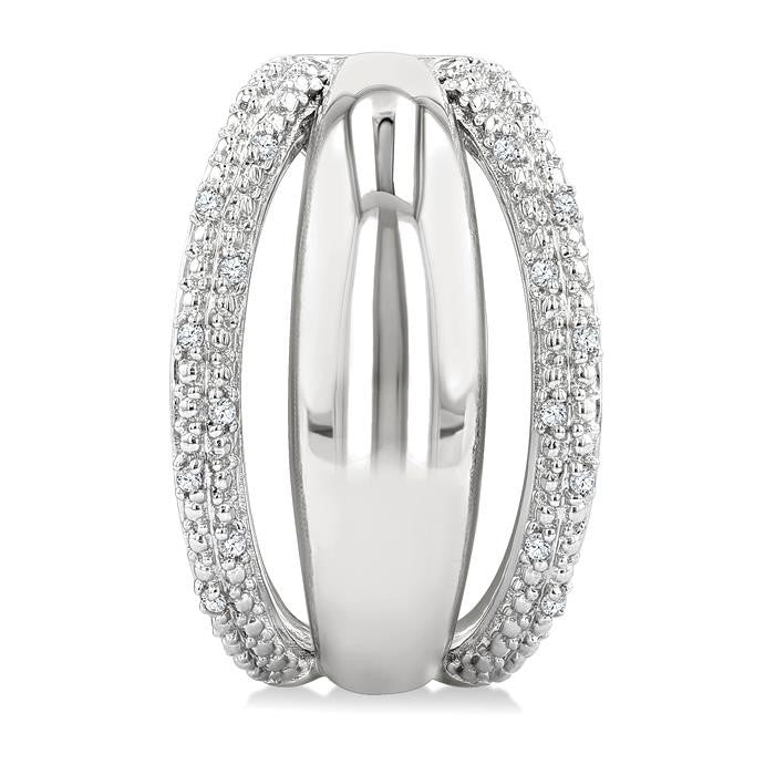 1/10 Ctw Split Dome Shape Round Cut Diamond Bold Half Hoop Earrings in Sterling Silver