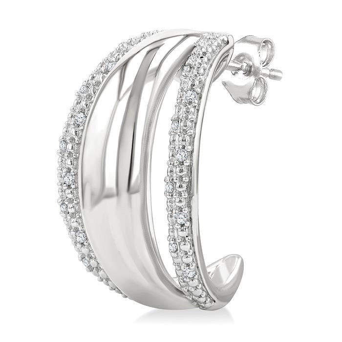 1/10 Ctw Split Dome Shape Round Cut Diamond Bold Half Hoop Earrings in Sterling Silver