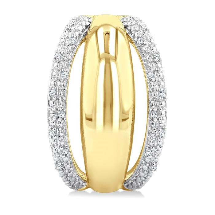 1/10 Ctw Bold Double Split Dome Shape Round Cut Diamond Fashion Half Hoop Earrings in Yellow Gold Vermeil