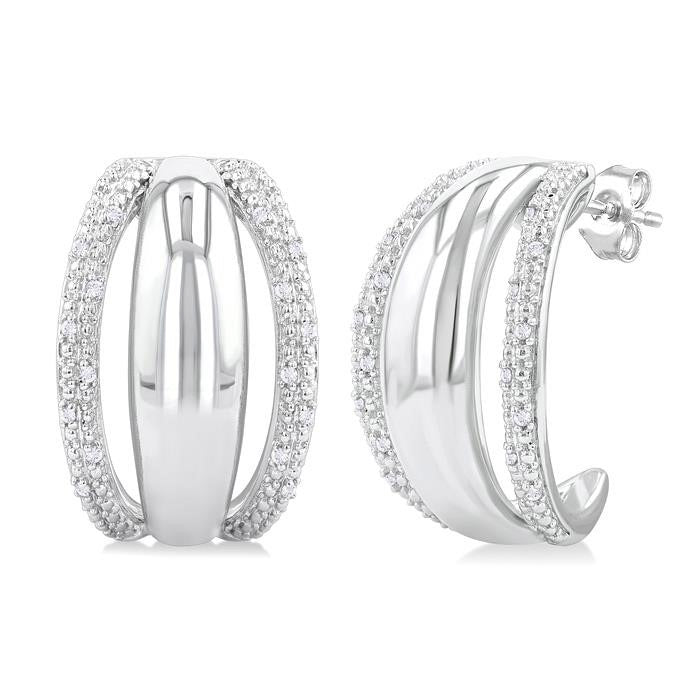 Silver Bold Diamond Half Hoop Earrings