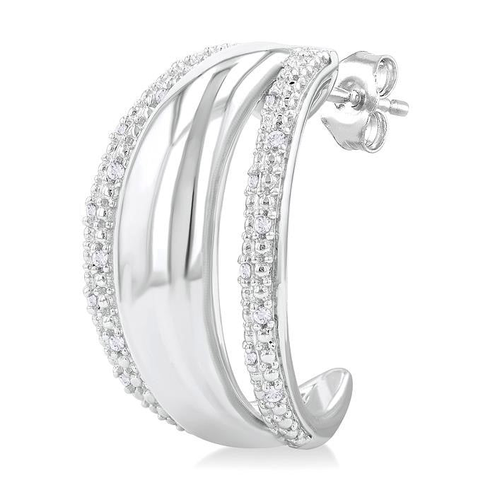 Silver Bold Diamond Half Hoop Earrings