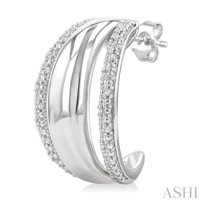 1/10 Ctw Split Dome Shape Round Cut Diamond Bold Half Hoop Earrings in Sterling Silver