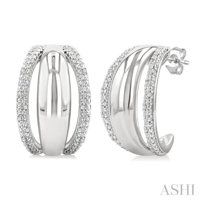 1/10 Ctw Split Dome Shape Round Cut Diamond Bold Half Hoop Earrings in Sterling Silver