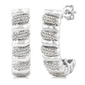 1/10 Ctw Bold Silver Ribbed Swirl Round Cut Diamond Pirouette Bold Half Hoop Earrings in Sterling Silver