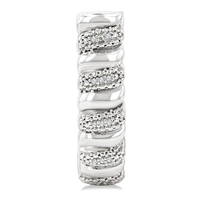 1/10 Ctw Bold Silver Ribbed Swirl Round Cut Diamond Pirouette Bold Half Hoop Earrings in Sterling Silver