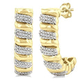 1/10 Ctw Bold Ribbed Swirl Round Cut Diamond Pirouette Fashion Half Hoop Earrings in Yellow Gold Vermeil