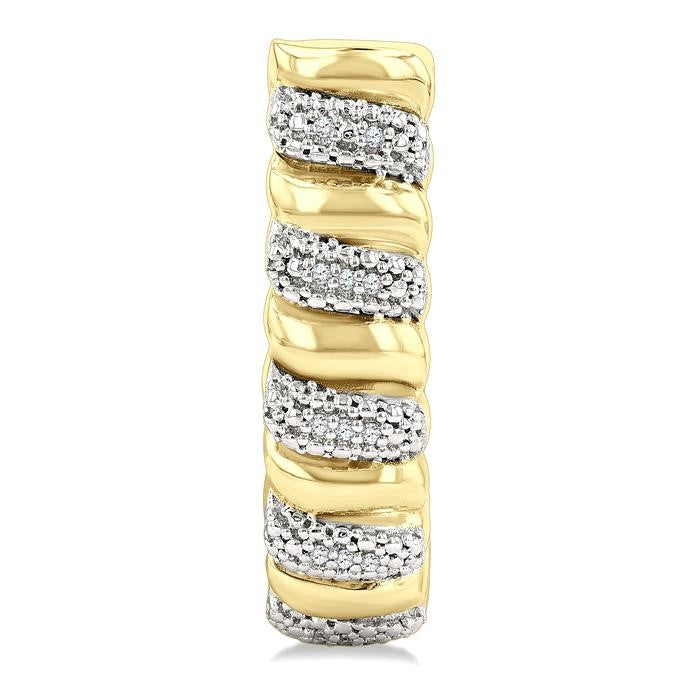 1/10 Ctw Bold Ribbed Swirl Round Cut Diamond Pirouette Fashion Half Hoop Earrings in Yellow Gold Vermeil