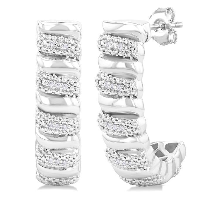 Silver Bold Diamond Half Hoop Earrings