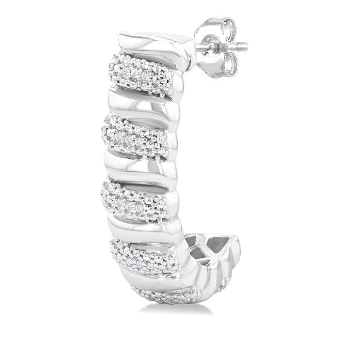 Silver Bold Diamond Half Hoop Earrings