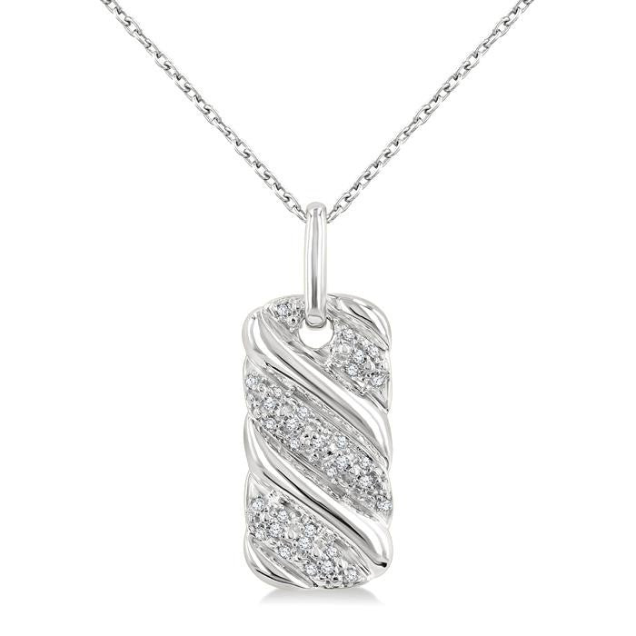 1/10 Ctw Bold Ribbed Swirl Round Cut Diamond Pirouette Bold Fashion Pendant With Chain in Sterling Silver