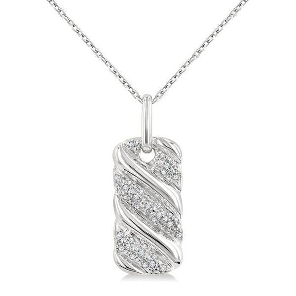 1/10 Ctw Bold Ribbed Swirl Round Cut Diamond Pirouette Bold Fashion Pendant With Chain in Sterling Silver