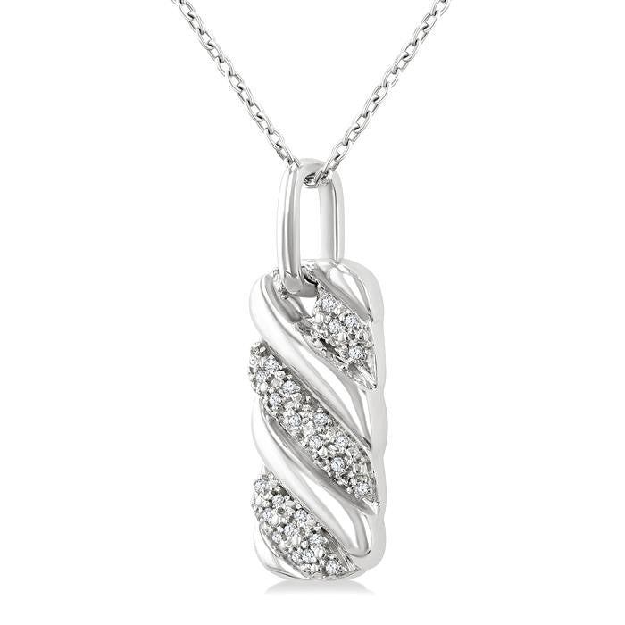 1/10 Ctw Bold Ribbed Swirl Round Cut Diamond Pirouette Bold Fashion Pendant With Chain in Sterling Silver