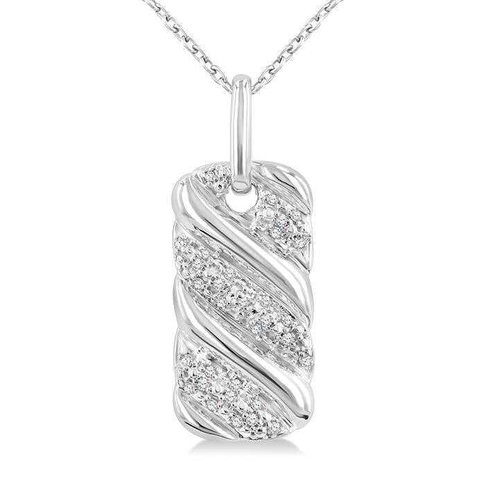1/10 Ctw Bold Ribbed Swirl Round Cut Diamond Pirouette Bold Fashion Pendant With Chain in Sterling Silver