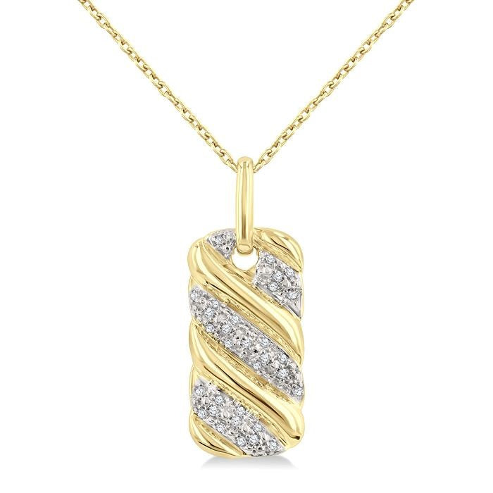 1/10 Ctw Bold Ribbed Swirl Round Cut Diamond Pirouette Fashion Pendant With Chain in Yellow Gold Vermeil