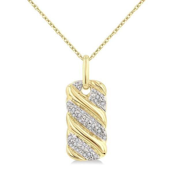 1/10 Ctw Bold Ribbed Swirl Round Cut Diamond Pirouette Fashion Pendant With Chain in Yellow Gold Vermeil