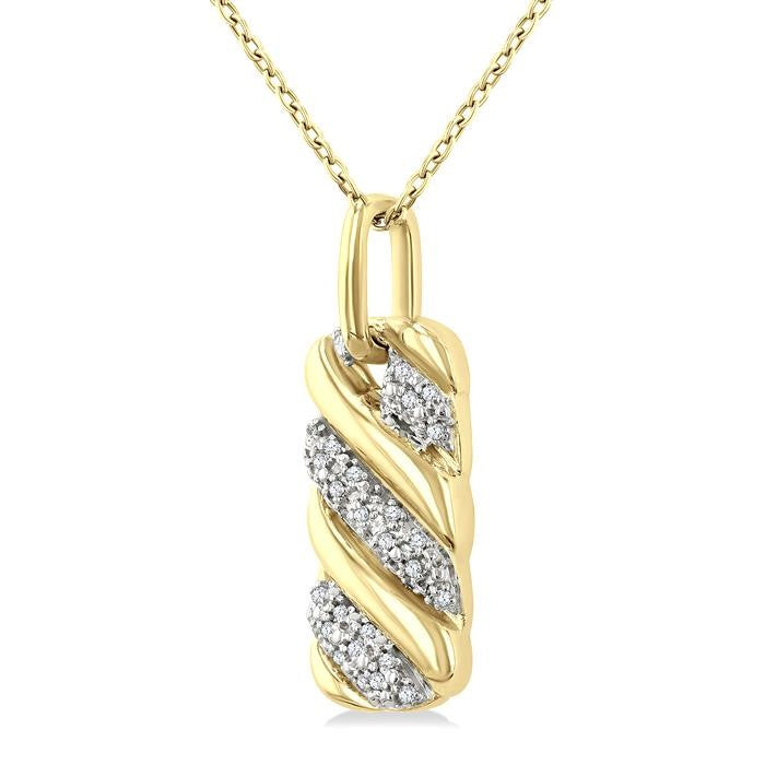 1/10 Ctw Bold Ribbed Swirl Round Cut Diamond Pirouette Fashion Pendant With Chain in Yellow Gold Vermeil