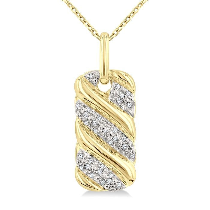 1/10 Ctw Bold Ribbed Swirl Round Cut Diamond Pirouette Fashion Pendant With Chain in Yellow Gold Vermeil