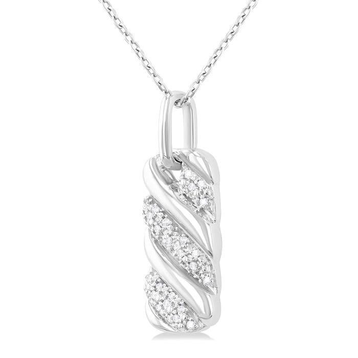 Silver Bold Ribbed Diamond Fashion Pendant