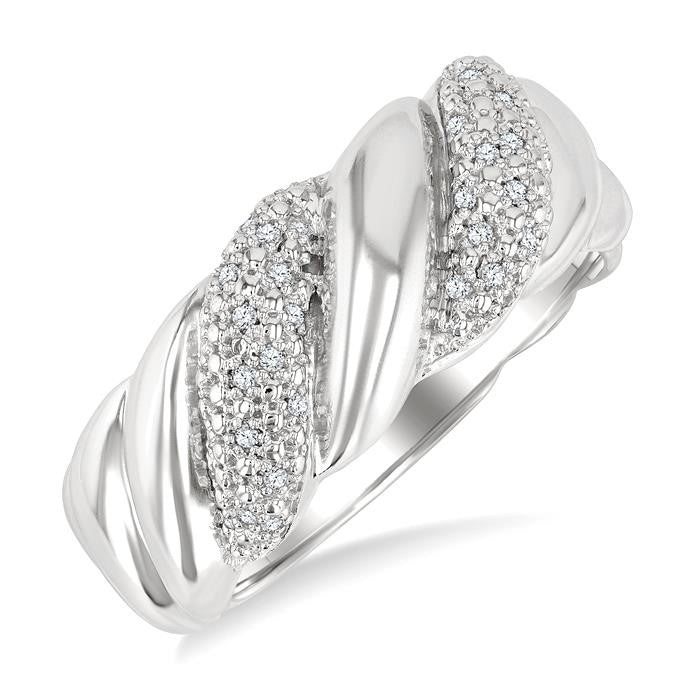 1/10 Ctw Bold Ribbed Swirl Round Cut Diamond Pirouette Bold Fashion Band in Sterling Silver