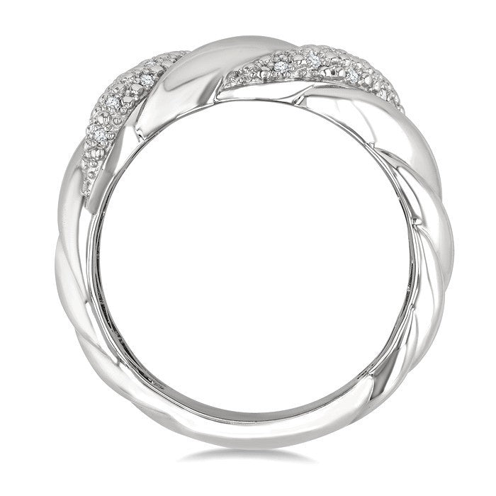1/10 Ctw Bold Ribbed Swirl Round Cut Diamond Pirouette Bold Fashion Band in Sterling Silver