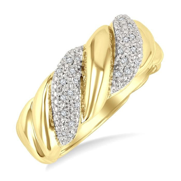 1/10 Ctw Bold Puffed Ribbed Swirl Round Cut Diamond Pirouette Fashion Band in Yellow Gold Vermeil