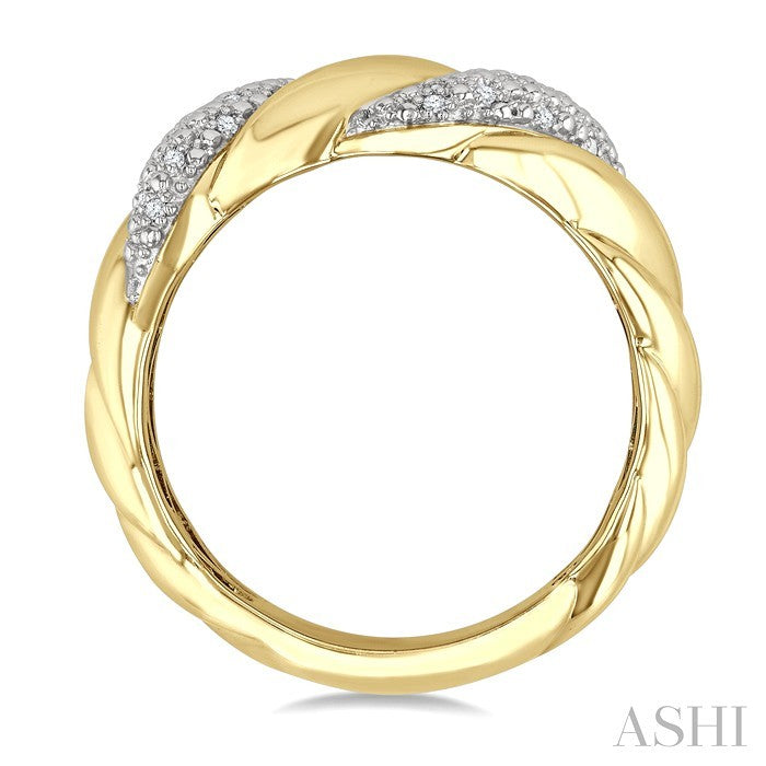 1/10 Ctw Bold Puffed Ribbed Swirl Round Cut Diamond Pirouette Fashion Band in Yellow Gold Vermeil
