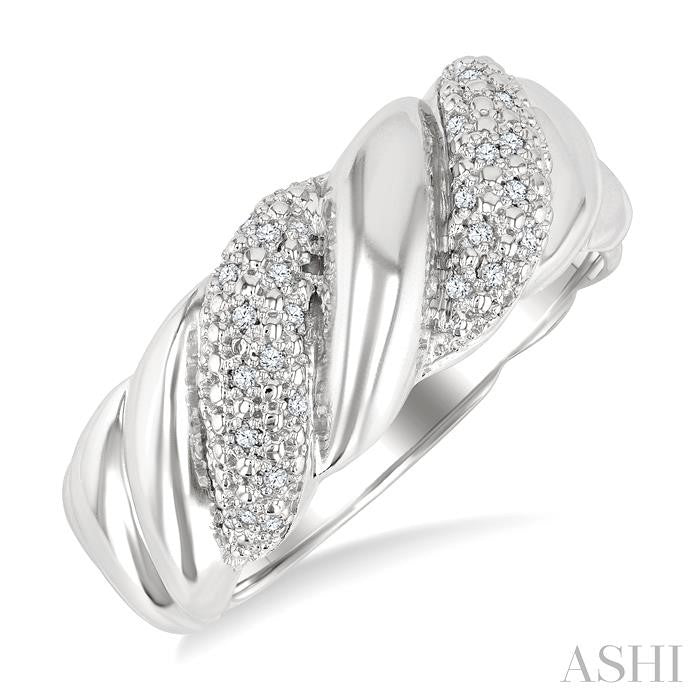 1/10 Ctw Bold Ribbed Swirl Round Cut Diamond Pirouette Bold Fashion Band in Sterling Silver