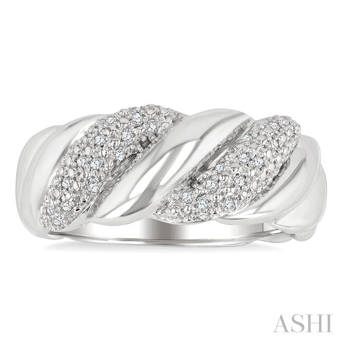 1/10 Ctw Bold Ribbed Swirl Round Cut Diamond Pirouette Bold Fashion Band in Sterling Silver