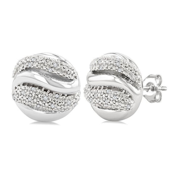 1/10 Ctw Bold Twisted Rib Round Cut Diamond Pirouette Bold Fashion Stud Earrings in Sterling Silver