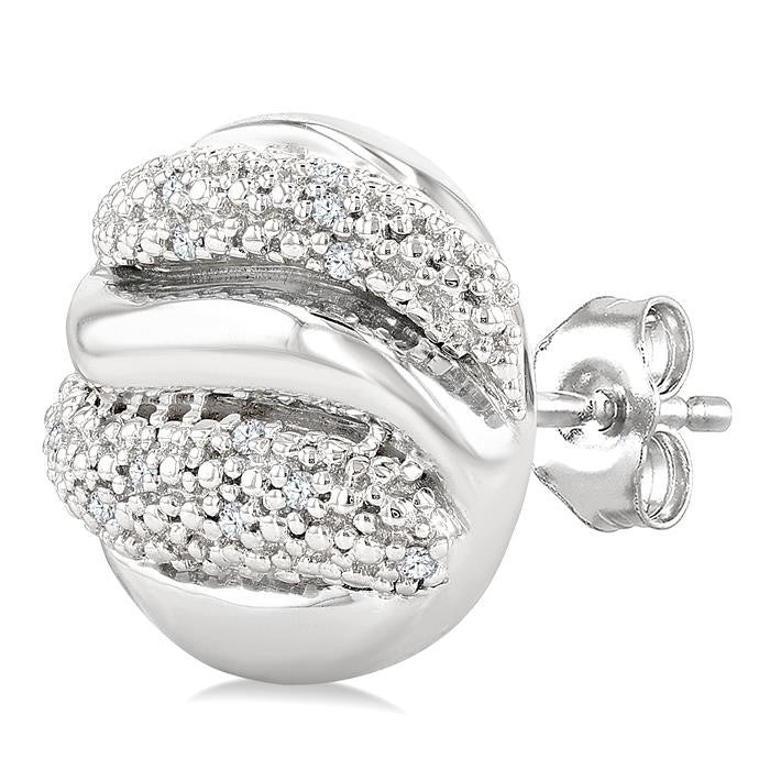 1/10 Ctw Bold Twisted Rib Round Cut Diamond Pirouette Bold Fashion Stud Earrings in Sterling Silver