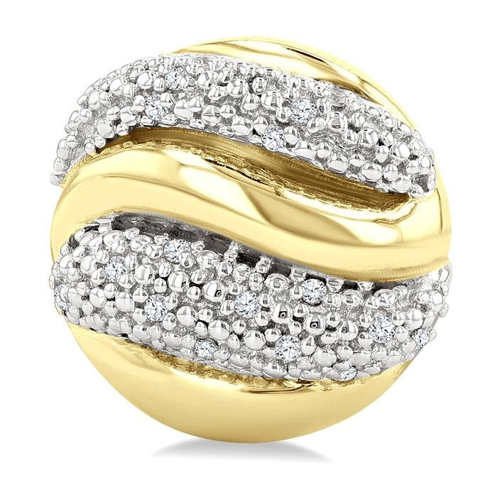 1/10 Ctw Circular Shape Bold Puffed Ribbed Swirl Round Cut Diamond Pirouette Fashion Stud Earrings in Yellow Gold Vermeil
