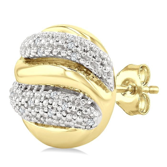 1/10 Ctw Circular Shape Bold Puffed Ribbed Swirl Round Cut Diamond Pirouette Fashion Stud Earrings in Yellow Gold Vermeil
