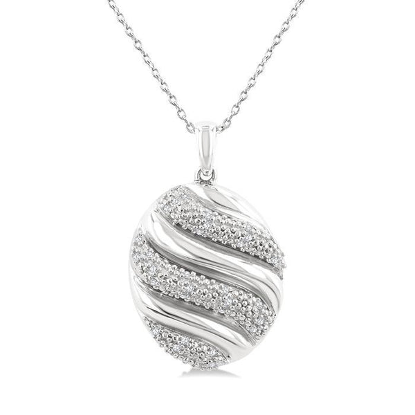 1/10 Ctw Bold Twisted Rib Round Cut Diamond Pirouette Bold Fashion Pendant With Chain in Sterling Silver