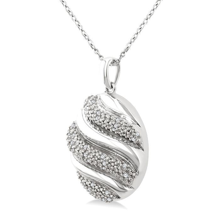 1/10 Ctw Bold Twisted Rib Round Cut Diamond Pirouette Bold Fashion Pendant With Chain in Sterling Silver