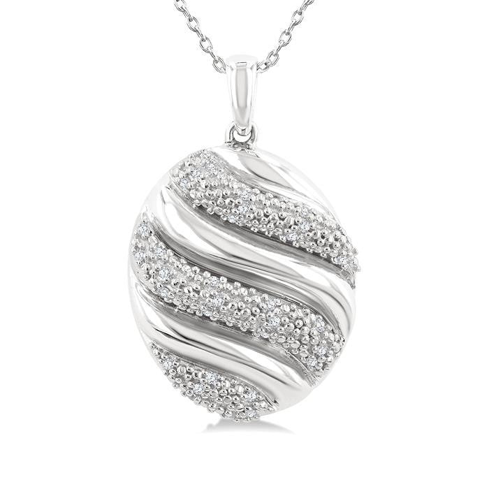 1/10 Ctw Bold Twisted Rib Round Cut Diamond Pirouette Bold Fashion Pendant With Chain in Sterling Silver