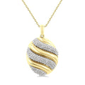 1/10 Ctw Oval Shape Bold Puffed Ribbed Swirl Round Cut Diamond Pirouette Fashion Pendant With Chain in Yellow Gold Vermeil