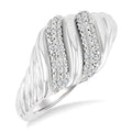 1/10 Ctw Bold Silver Twisted Rib Round Cut Diamond Pirouette Bold Fashion Band in Sterling Silver