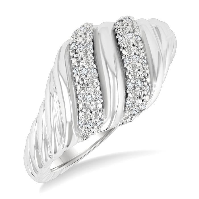 1/10 Ctw Bold Silver Twisted Rib Round Cut Diamond Pirouette Bold Fashion Band in Sterling Silver