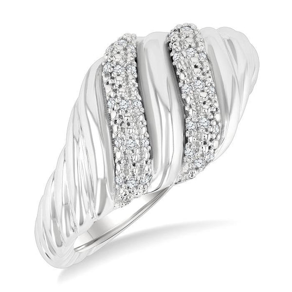 1/10 Ctw Bold Silver Twisted Rib Round Cut Diamond Pirouette Bold Fashion Band in Sterling Silver