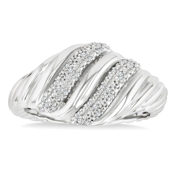 1/10 Ctw Bold Silver Twisted Rib Round Cut Diamond Pirouette Bold Fashion Band in Sterling Silver